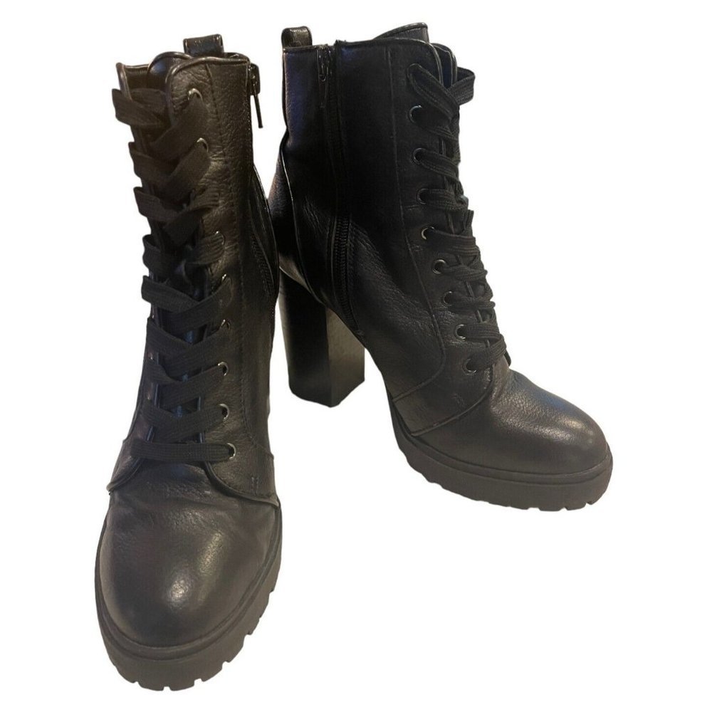 Steve Madden Black Lace-Up Combat Boots with Block Heel